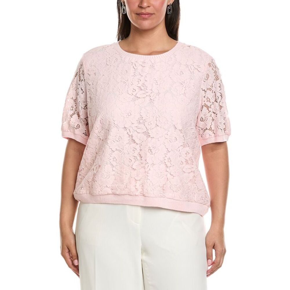 Tahari Asl Womens Plus Lace Knit Top, Pink